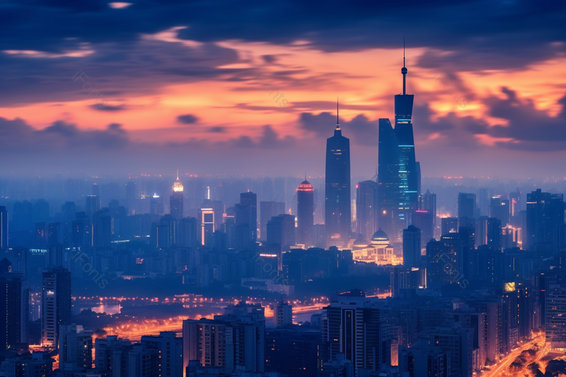 黄昏晚霞下的城市建筑金融街道都市景象,高清,摄影图,摄影图片,图片大全,摄影图免费下载